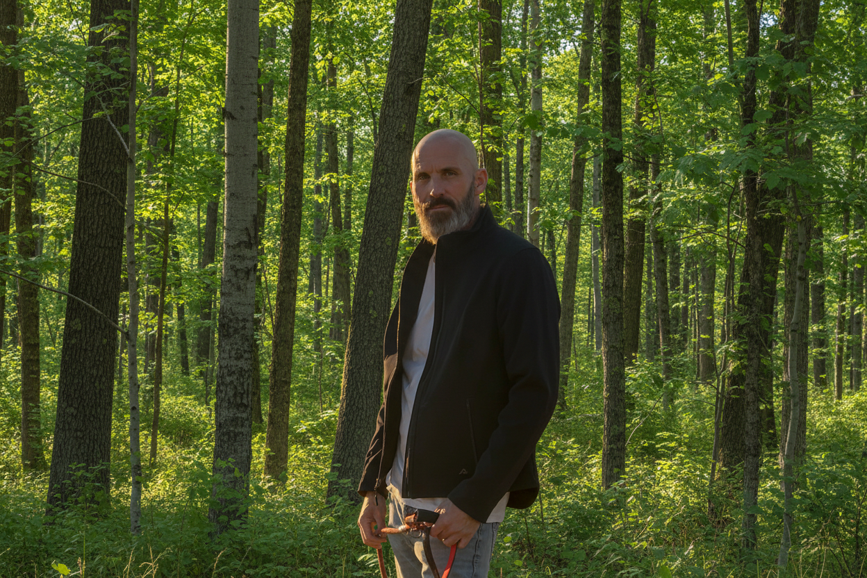 Centered hero image with sharp forest background